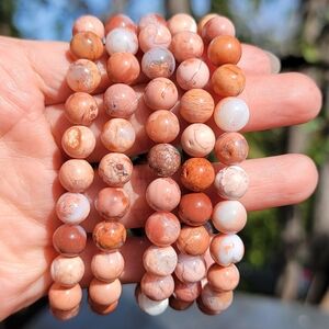 NEW 8MM PINK AGATE STRETCH BRACELETS